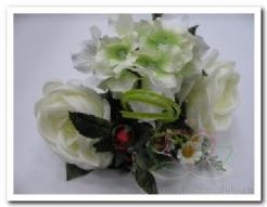 Mini boeketje Roos Hortensia Wit/rood Zijde 
