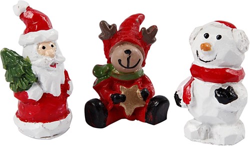 Mini figuren 35 mm x10 mm, kerstfiguren, 3stuks 