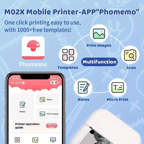 Mini Fotoprinter zwartwit Labelprinter Labelmaker Wit Zwart Phomemo M02X incl software / st 