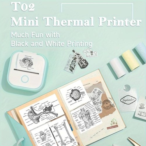 Mini Fotoprinter zwartwit Labelprinter Labelmaker WITgroen Phomemo T02 I incl software / st 