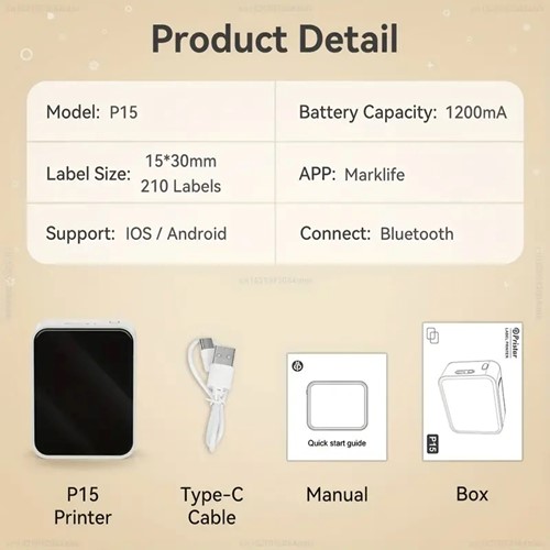 Mini Labelprinter P15 Labelmaker groen incl software met 1 gratis startrol / st 