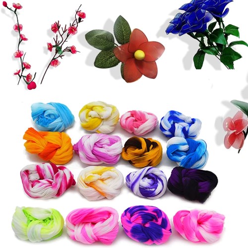 Nylon 9 Oranje-BurgundyRood 2tonevoor het maken van bloemen, pakje van 5 
