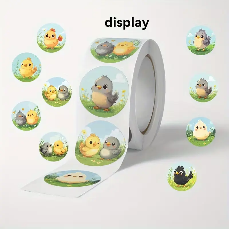 Sluitstickers Vrolijke Kuikentjes etiket 2,5 cm rol 500 labels -.webp