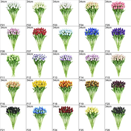 Tulp Tulpen 33cm bundel Fuchsia/wit/purple F06 / Bundel ca. 10st Real Touch foam