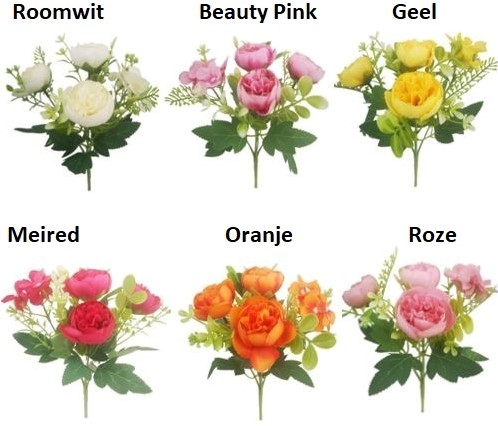 Boeketje Ranonkel Hortensia Hydrangea en besjes 27cm Oranje zijde bloemen vuller