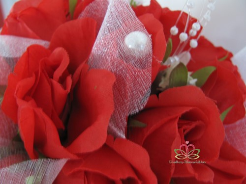 Bruidsboeket zijdenrozen Luxe rood 1025 