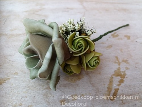 Corsage Roos CPR 903 Groen bruin, Olijf, Cream Maatwerk