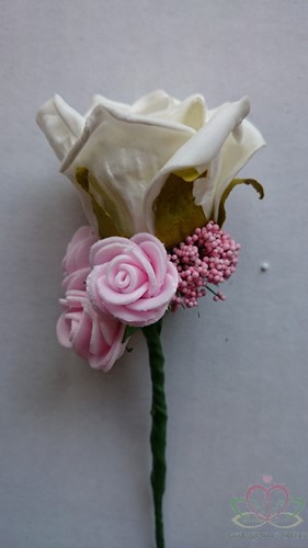 Corsage Roos Cremewit+Roze-RozeCPR147 Maatwerk