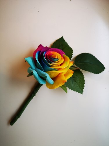 Regenboogcorsage Luxe Corsage Zijden RAINBOW met blad 