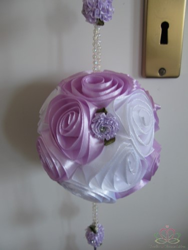 Pomander SatijnRoseBal Lila-Wit 