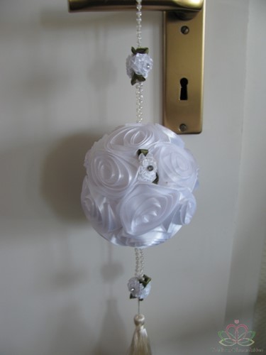Pomander SatijnRoseBal Wit 