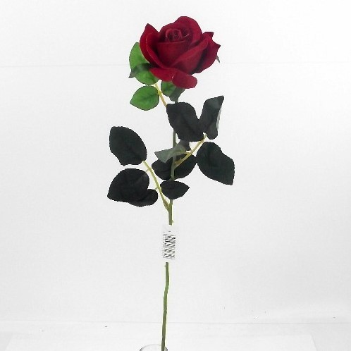 Rode roos Valentijnroos Velvet Zijden stuk SINGLE VELVET ROSE rood met blad 54 cm