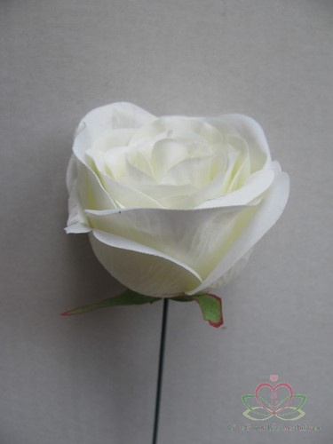 Roos dik WIT voor Corsage en Boeket op draad ZIJDE Grote roos