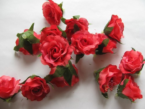 Roosjes 3 cm Zijden Best Quality LichtRood bicolor10 st 