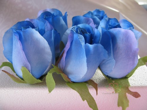 Roosjes 5-6cm Zijden Best Quality Blue Blauw 2 tone10 st 