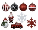 Kerstballen 8 cm Rood Groen Wit gestreept mix onbreekbaar doos 25 stuks