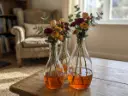 Firefly_Vul mijn flesjes met een laagje oranje gekleurd water en zet er een herfstboeketje me 354487.webp
