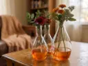 Firefly_Vul mijn flesjes met een laagje oranje gekleurd water en zet er een herfstboeketje me 920965.webp