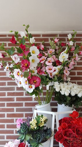 Stokroos 100 cm Wit/PAARS zijdebloem