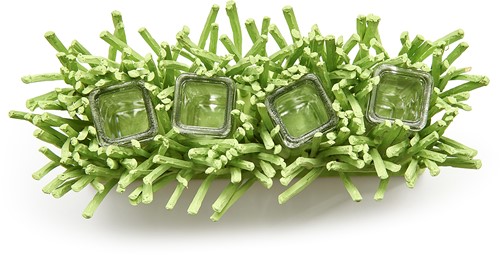 Takkenframe met 4 vaasjes Bloemenhouder 'Grass' matcha groen 4 glazen 23,5x7,5x20cm