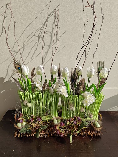 Takkenframe met 4 vaasjes Bloemenhouder 'Grass' matcha groen 4 glazen 23,5x7,5x20cm