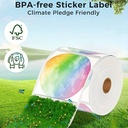 Thermische labels, REGENBOOG ROND ca. 50mm Stickers / rol 140 labels voor diverse printers M110/M110S/M120/M200/M220/M221