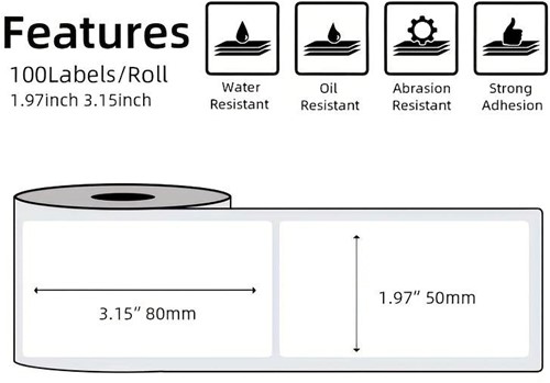 Thermische labels, WIT 50*80mm Stickers Phomemo M110. M220, M221 / rol 100 labels 