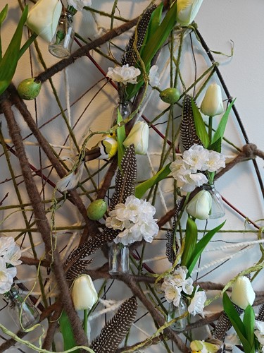 Vogeltje de luxe Groengeel /Wit doos 12 stuks voor bloemschikken en decoratie
