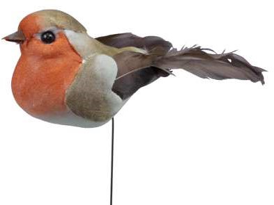 Vogeltje oranje 9.5 cm ds 6st voor bloemschikken en decoratie