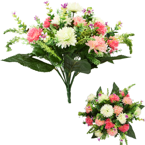 ZijdeBoeket 41cm SPIKY MUM LARGE MIXED BUSH PINK/CREAM 