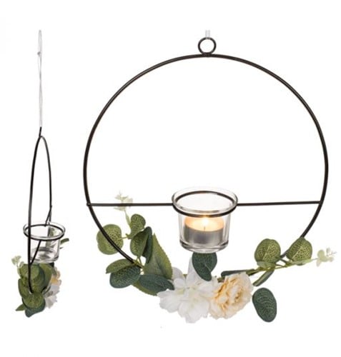 Metalen Ring met vaasje/ waxinehouder incl decoratie, kan er wel af