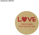 Stickers 10 Labels Kraft Love rood hart Etiket Sluitsticker