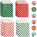 Kerst Kraft Papieren Zakjes Met Stickers Rood Groen Punt Streep 24st incl sluitstickers