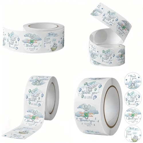 Sluitstickers 500 Labels Baby Blauw groen grijs Olifantje Etiket Sluitsticker