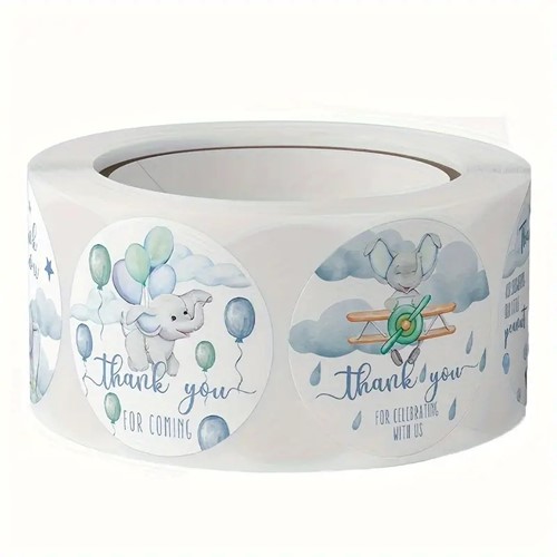 Sluitstickers 500 Labels Baby Blauw groen grijs Olifantje Etiket Sluitsticker