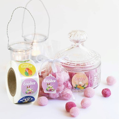 Sluitstickers 500 Labels Easter, Pasen,Voorjaar 2,5 cm rond Z01 Etiket Sluitsticker