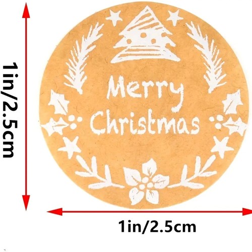 Sluitstickers 500 Labels Kerstetiketten Kraft White opdruk Merry Christmas Kerst sluitsticker