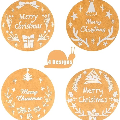 Sluitstickers 500 Labels Kerstetiketten Kraft White opdruk Merry Christmas Kerst sluitsticker