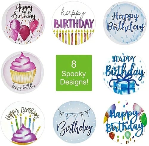 Sluitstickers 500 Labels Rol Happy Birthday Blauw Roze tinten rol etiketten met verschillende soorten