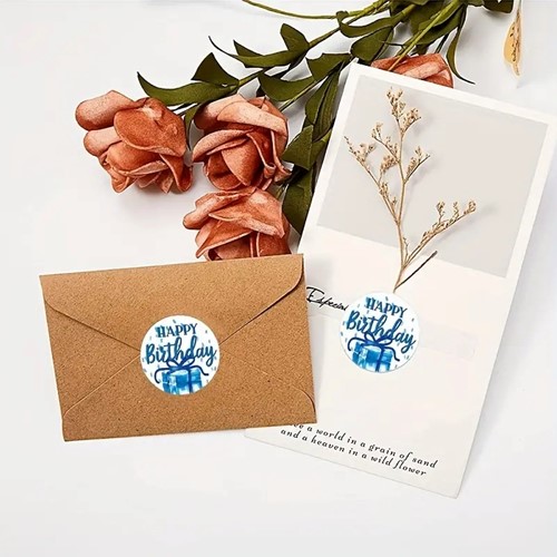 Sluitstickers 500 Labels Rol Happy Birthday Blauw Roze tinten rol etiketten met verschillende soorten