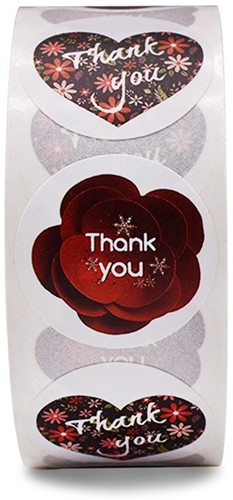 Sluitstickers 500 Labels Rol Harten en Rode 3d Bloemen Etiket Sluitsticker