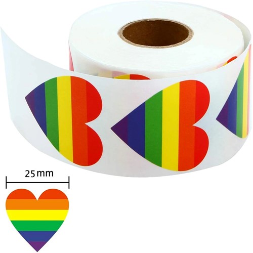 Sluitstickers 500 Labels Rol Hartvormig Regenboog Rainbow Etiket Sluitsticker