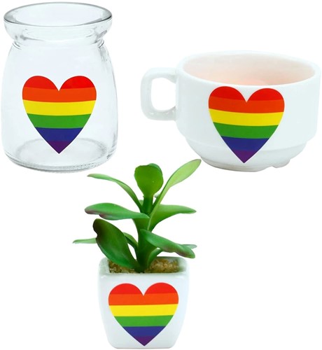 Sluitstickers 500 Labels Rol Hartvormig Regenboog Rainbow Etiket Sluitsticker
