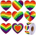 Sluitstickers 500 Labels Rol Hartvormig Regenboog Rainbow Holografisch rol met verschillende rainbow etiketten