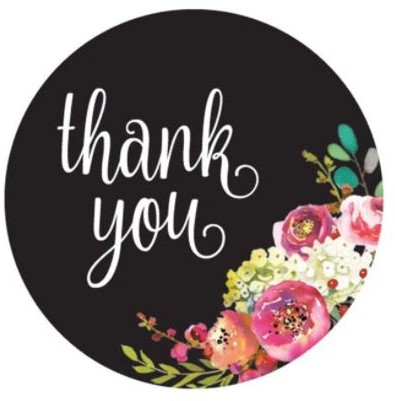 Sluitstickers 500 Labels Rol Thank you Black and flowers Etiket Sluitsticker
