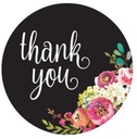 Sluitstickers 500 Labels Rol Thank you Black and flowers Etiket Sluitsticker