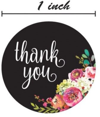 Sluitstickers 500 Labels Rol Thank you Black and flowers Etiket Sluitsticker