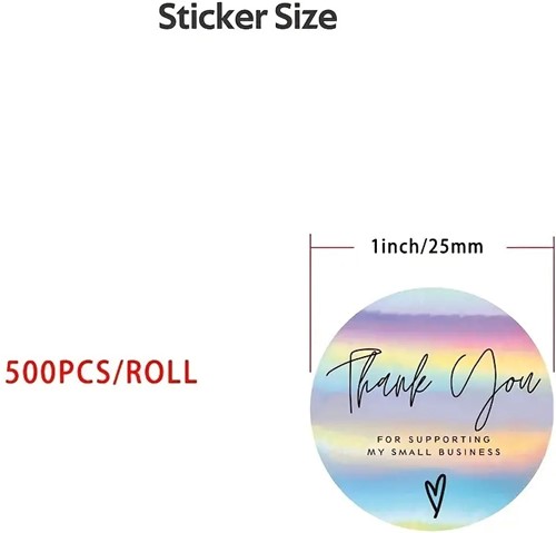 Sluitstickers 500 Labels Rol Thank you for Supporting My Small Business Regenboog Etiket Sluitsticker
