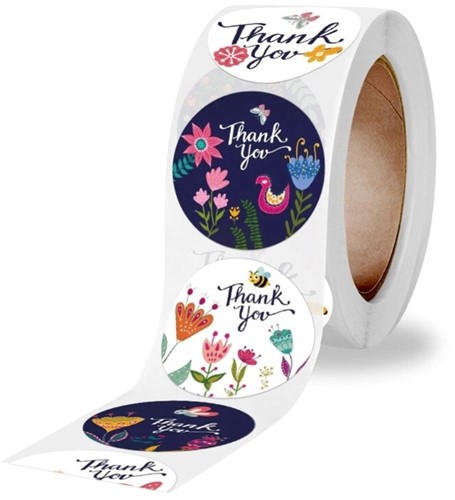 Sluitstickers 500 Labels Rol Thank you Vrolijk Etiket Sluitsticker