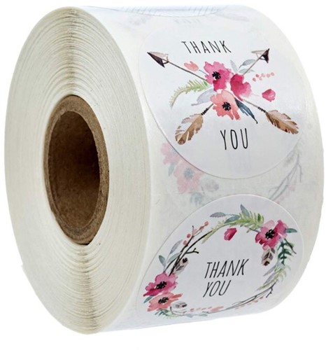 Sluitstickers 500 Labels Rol Thanks thank you 6 designs rol sluit etiketten